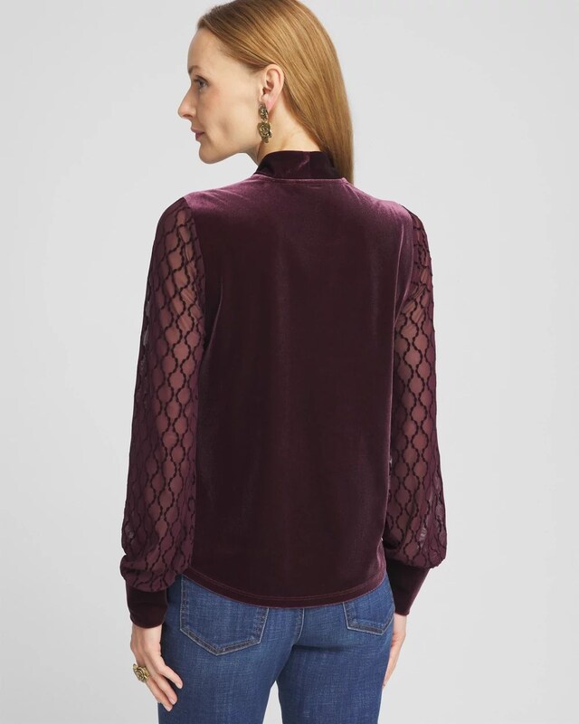 Velvet V-neck Long Sleeve Top - image 3